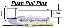 Push Pull Pins Button Head 3/8" Diameter, 1.250 Grip, Overall Length 2.600"